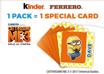 Con le merendine Kinder e Ferrero in omaggio le CARD Stacca e Attacca di “CATTIVISSIMO ME-3”