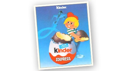 1985<br />Ferrero<sup>®</sup> aparece en mercado español con Kinder<sup>®</sup> Sorpresa<sup>®</sup> importado con un distribuidor local.