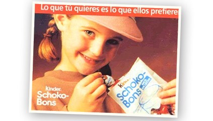 1991<br />Se lanza en el mercado español Kinder Schoko-Bons, el primer bombón rico en leche para los niños.