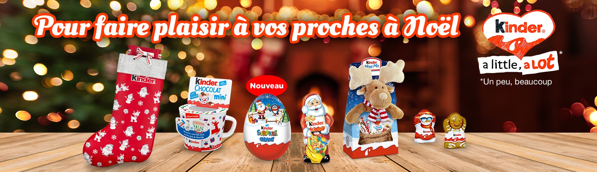 2 Pères Noël garnis de 20 chocolats KINDER Schokobons et Mini